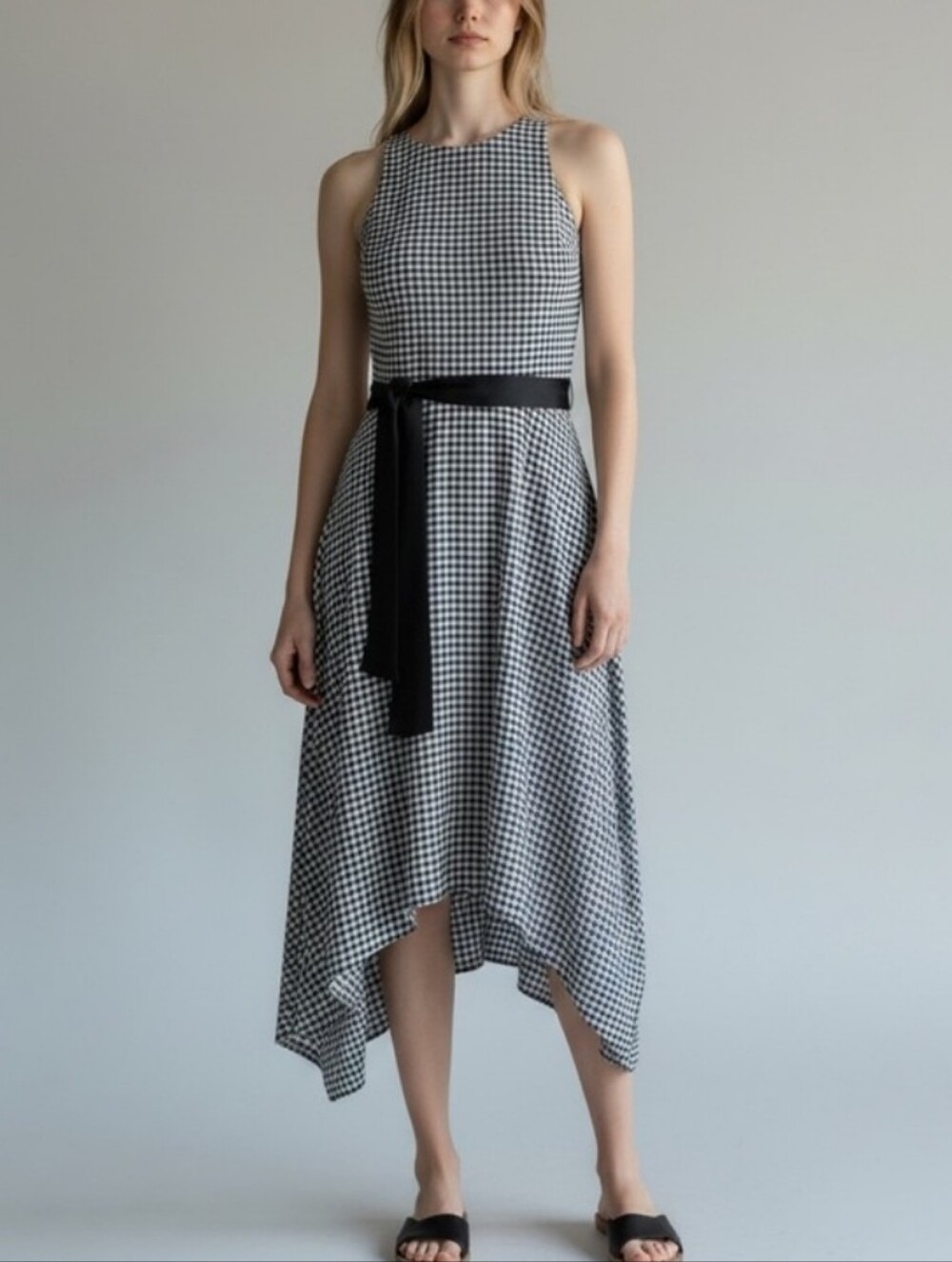 Banana Republic Black & White Gingham Asymmetrical Dress, Sz 16